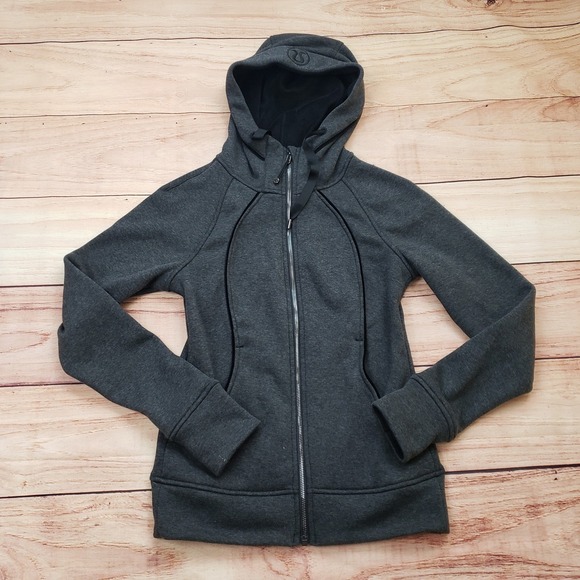 Lululemon Yoga Hoodie Womens 4 Dark Gray Scuba Full Zip Sweatshirt LW4ATWS - Picture 1 of 10